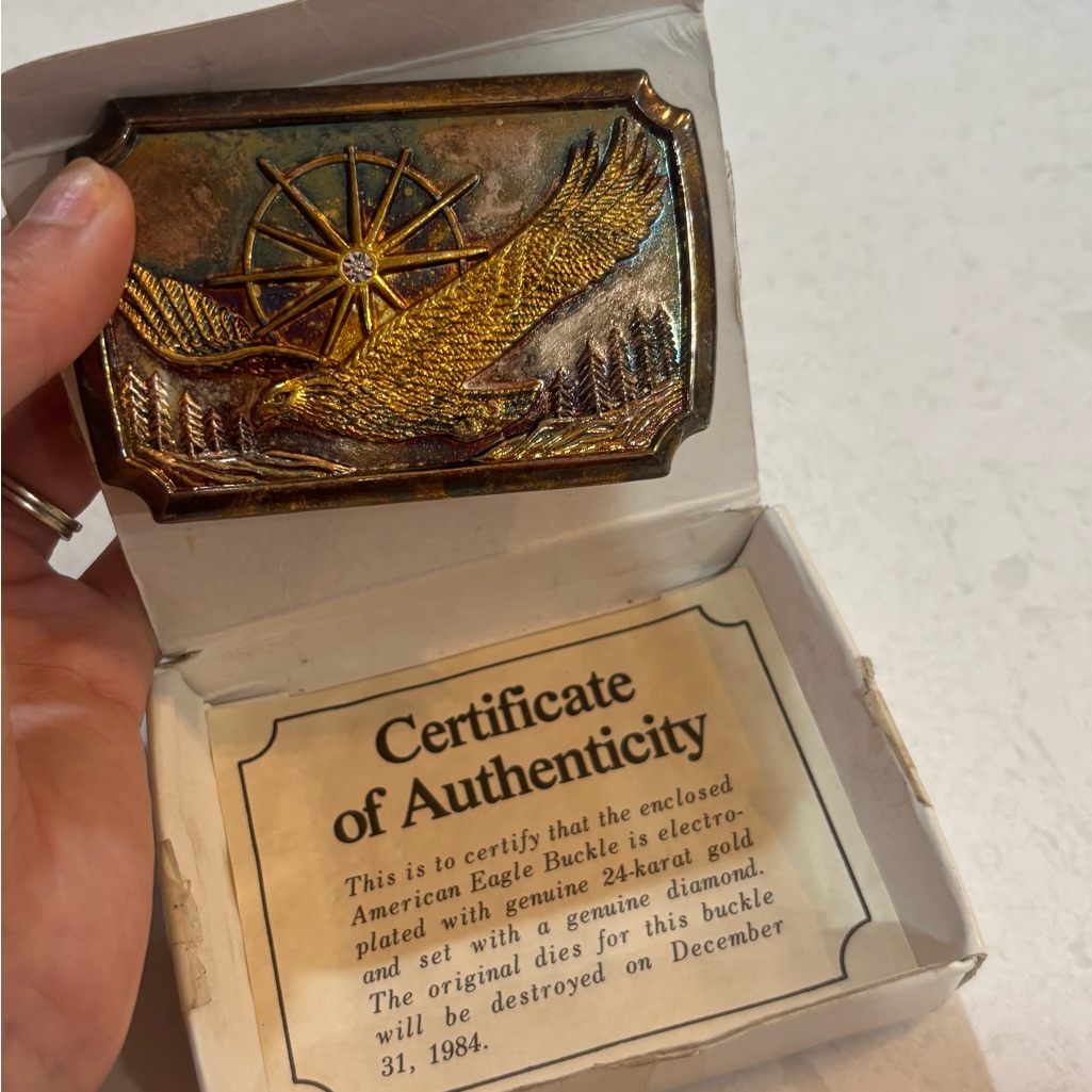 Diamond American Eagle Buckle  Genuine 24k Gold Set With Diamond